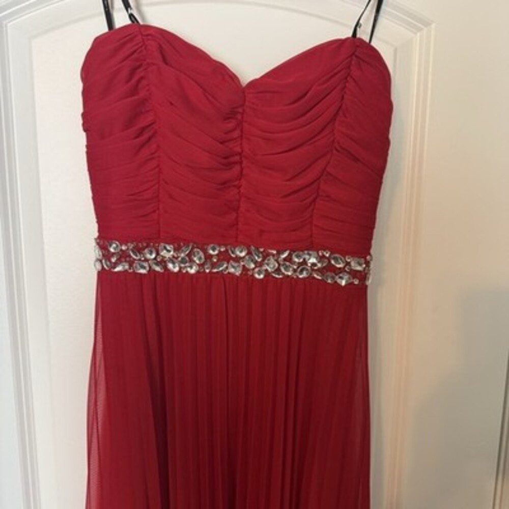 Xtraordinary Strapless Red Dress with Embellished Waist
